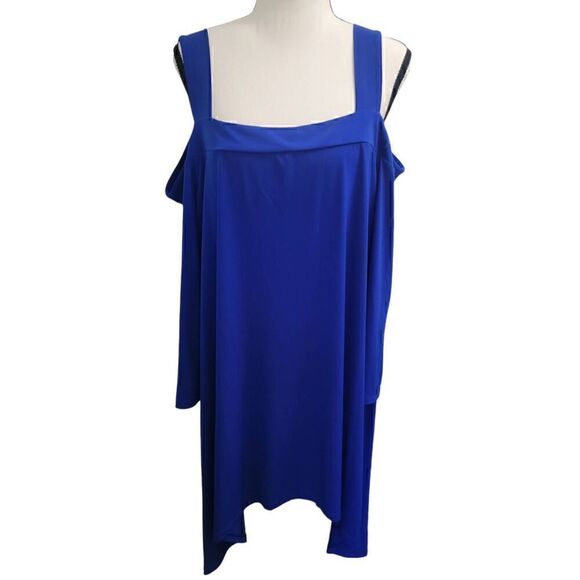 Ellen Tracy Sz 2X Cold Shoulder Tunic Dress Blue - Picture 2 of 7